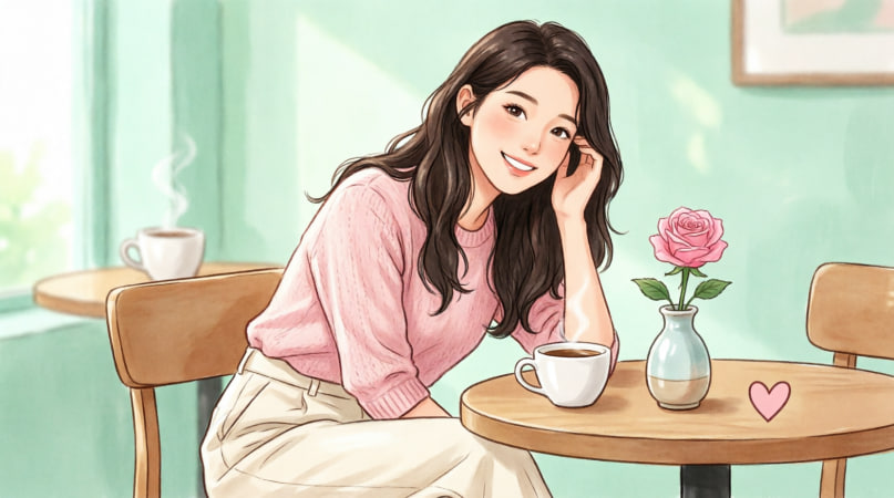 Woman showing interest on a date with positive body language at cafe