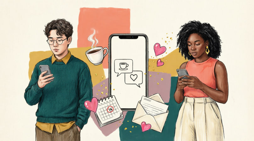 how to ask a girl out over text - man looking at smartphone with confident smile