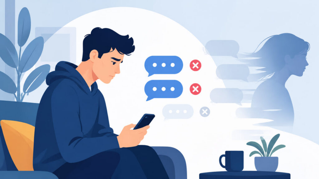 man looking at smartphone with unanswered messages
